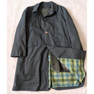 Sears Vintage 70s Perma Press Pile Lined Dark Green Classic Trench Coat Sz L/XL